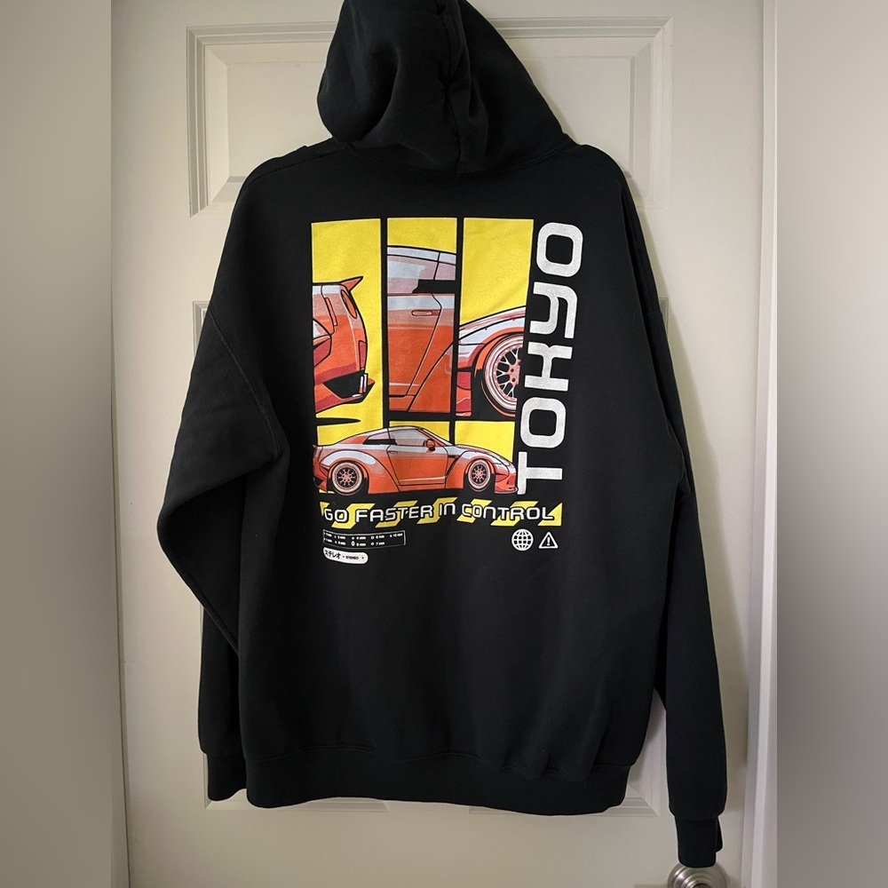 Men’s Bowery Tokyo Go Faster in Control Black Hoodie Tokyo Drift Car racing XL
